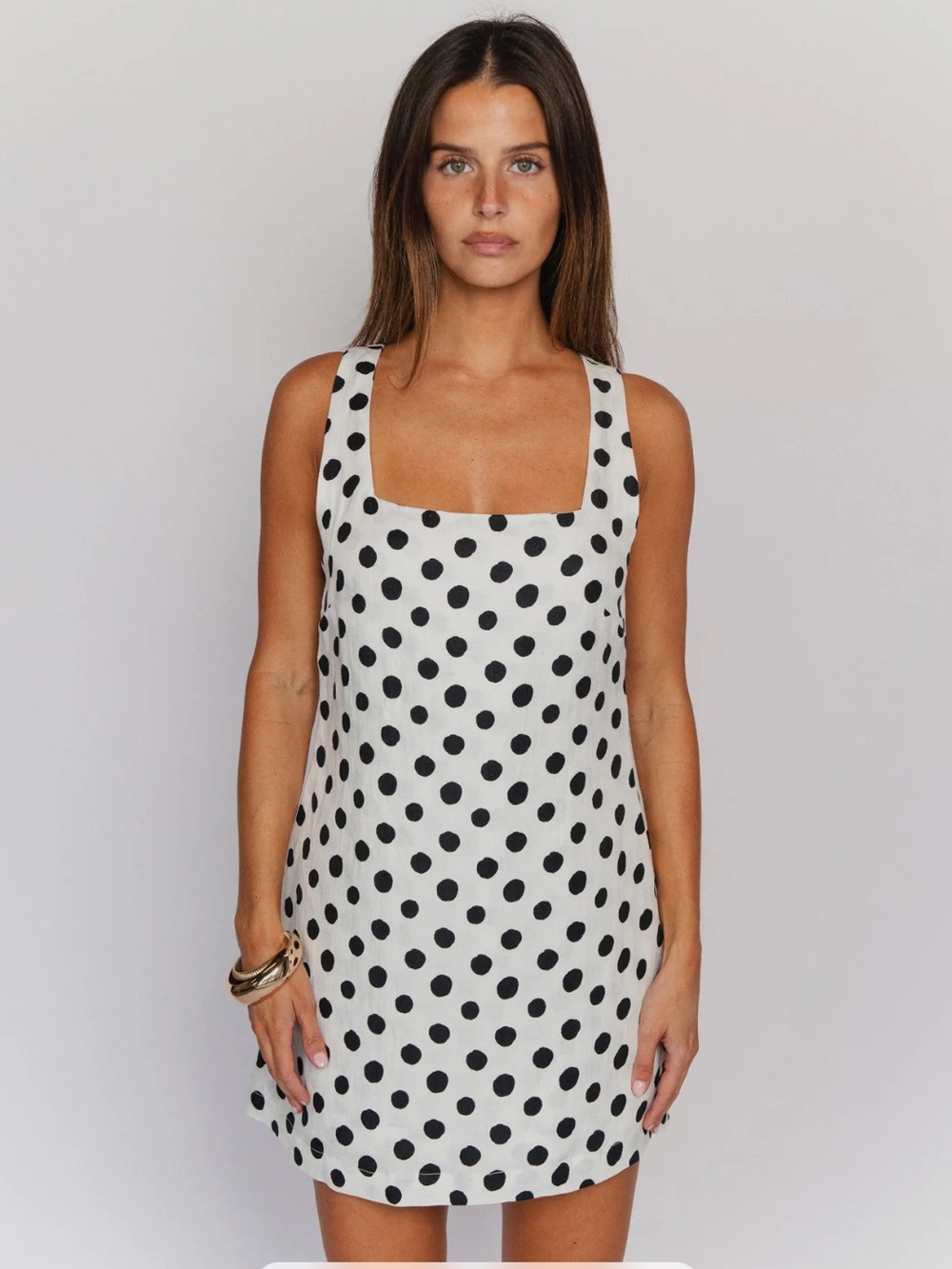 NWT Skatie Icon Mini Dress Cupro Linen Pinup Polka Dot Black & White